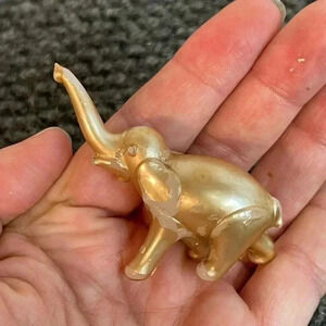 Gold Tone Elephant Miniature Figurine Gold Leaf READ
